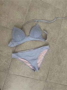 Light Blue Women's Crochet Trim Bikini Set